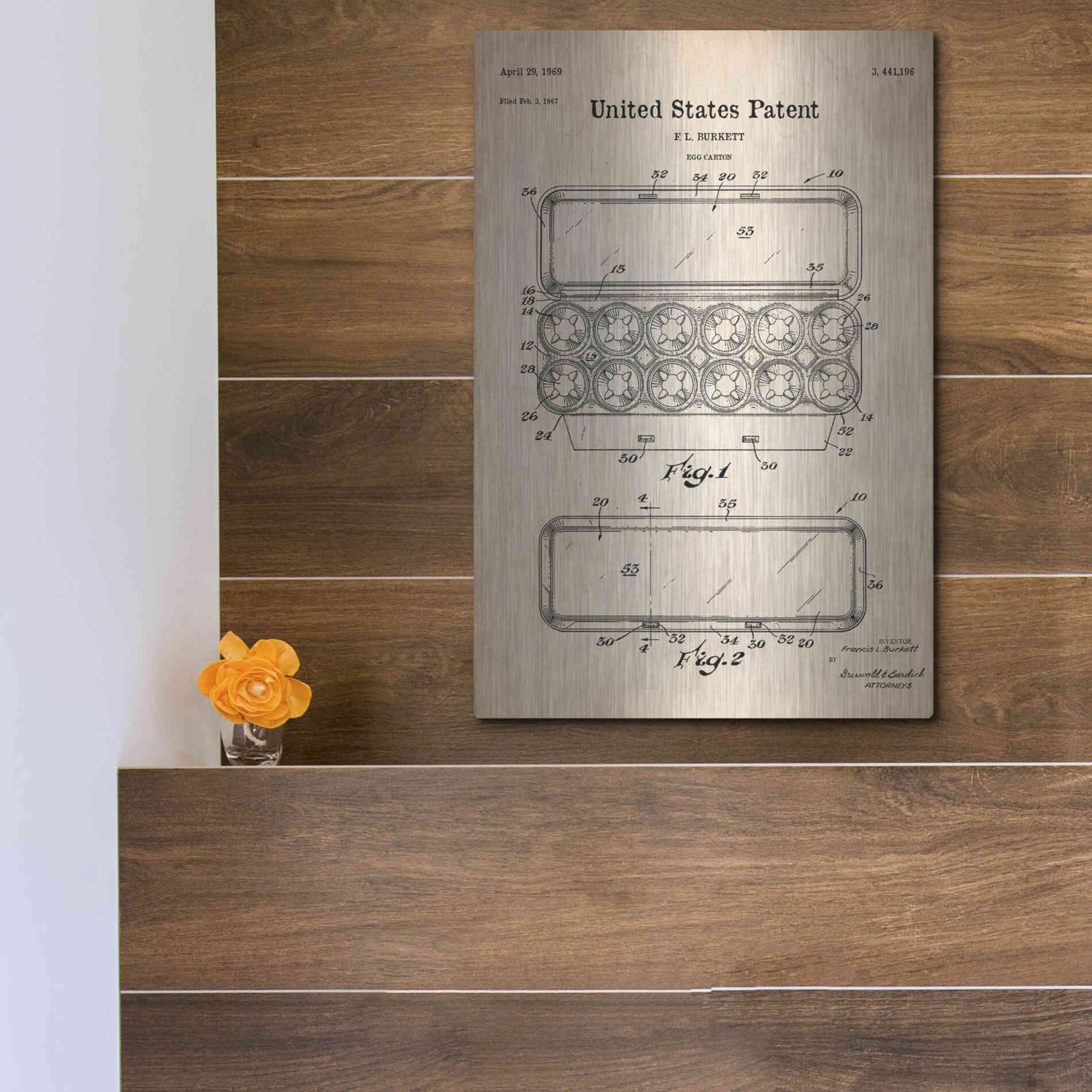 Luxe Metal Art 'Egg Carton Blueprint Patent Parchment' Metal Wall Art,12x16
