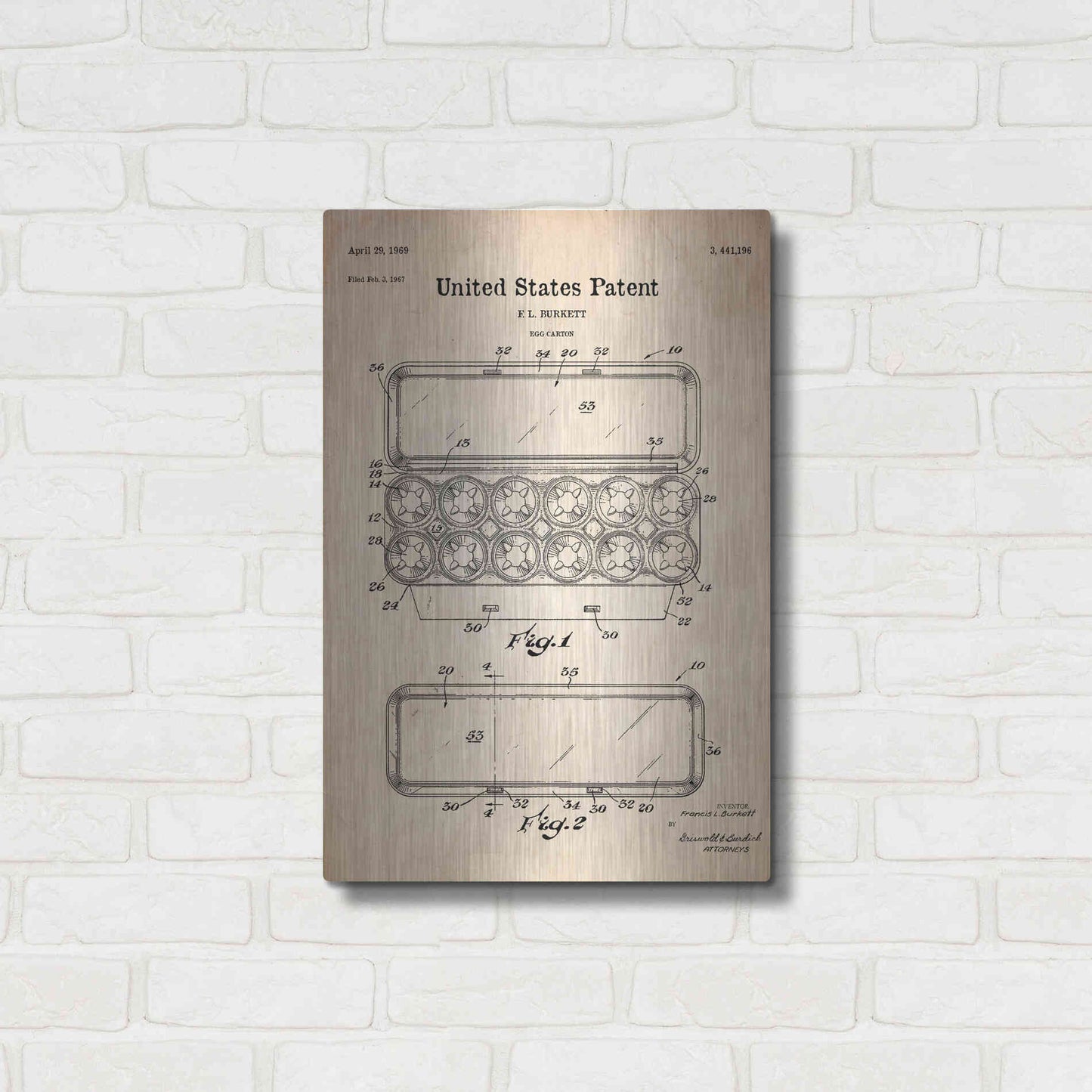 Luxe Metal Art 'Egg Carton Blueprint Patent Parchment' Metal Wall Art,16x24