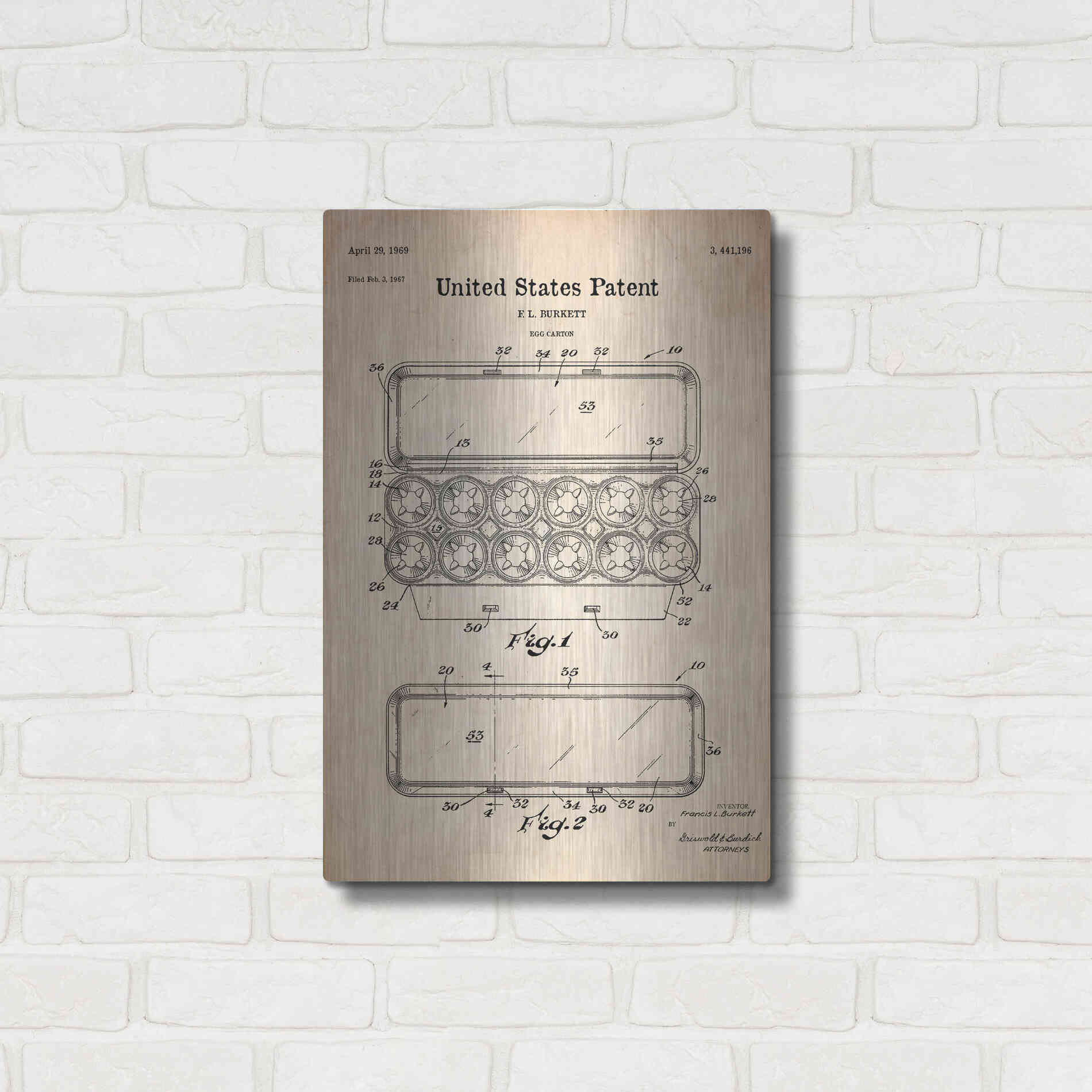Luxe Metal Art 'Egg Carton Blueprint Patent Parchment' Metal Wall Art,16x24