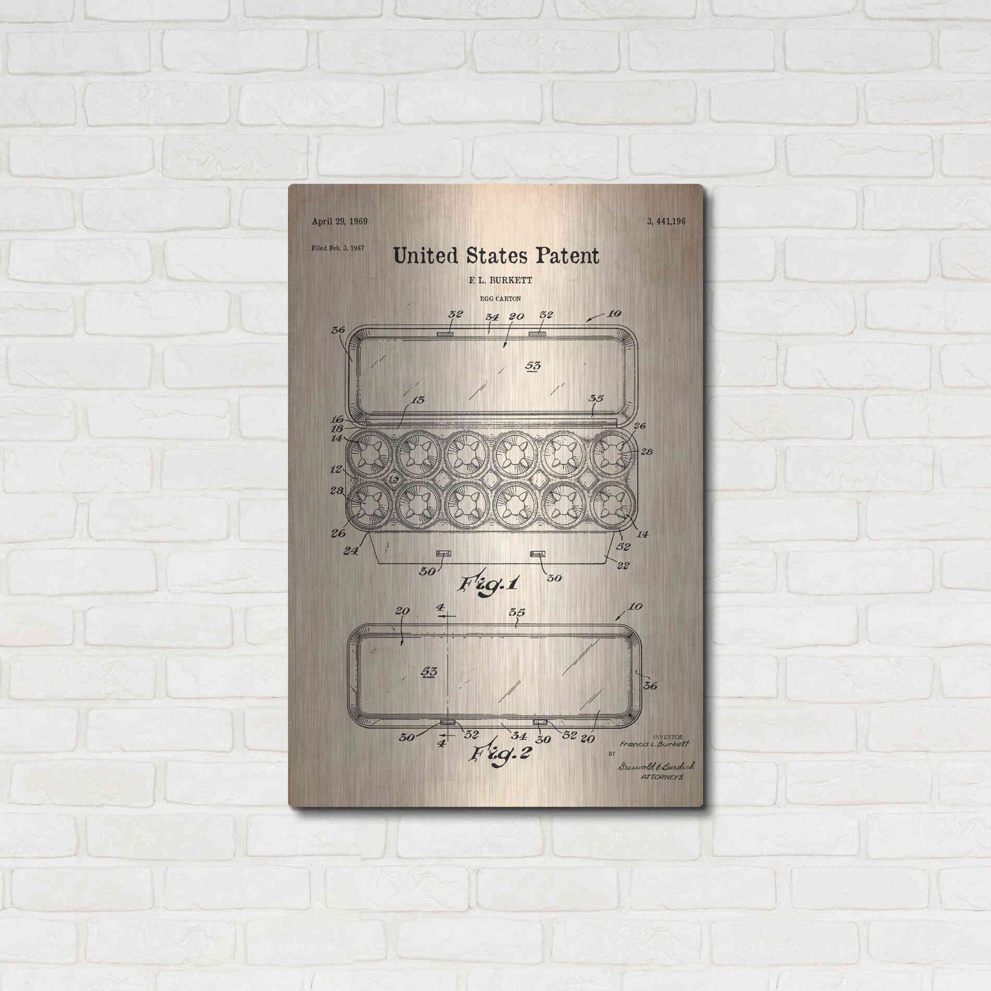 Luxe Metal Art 'Egg Carton Blueprint Patent Parchment' Metal Wall Art,24x36