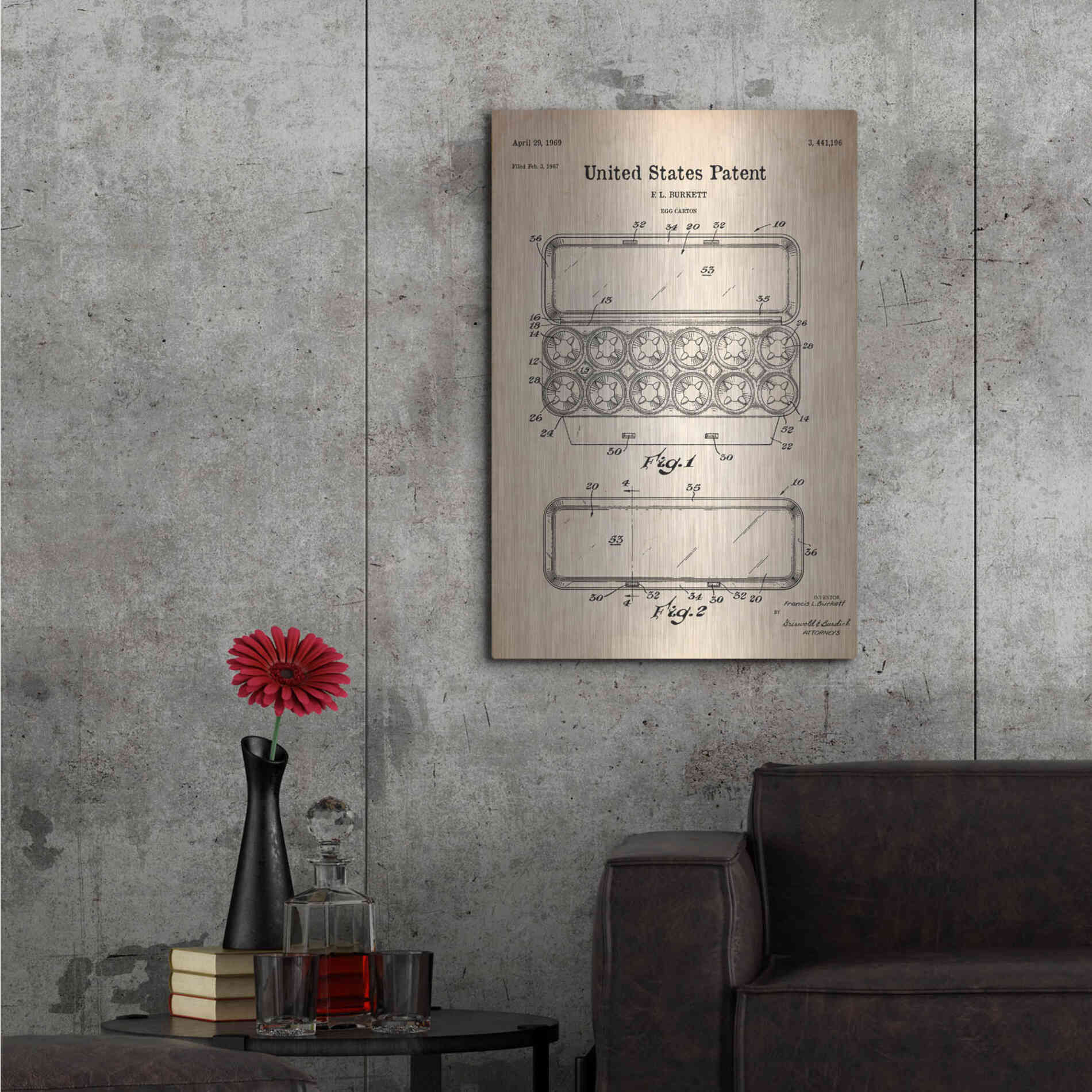 Luxe Metal Art 'Egg Carton Blueprint Patent Parchment' Metal Wall Art,24x36