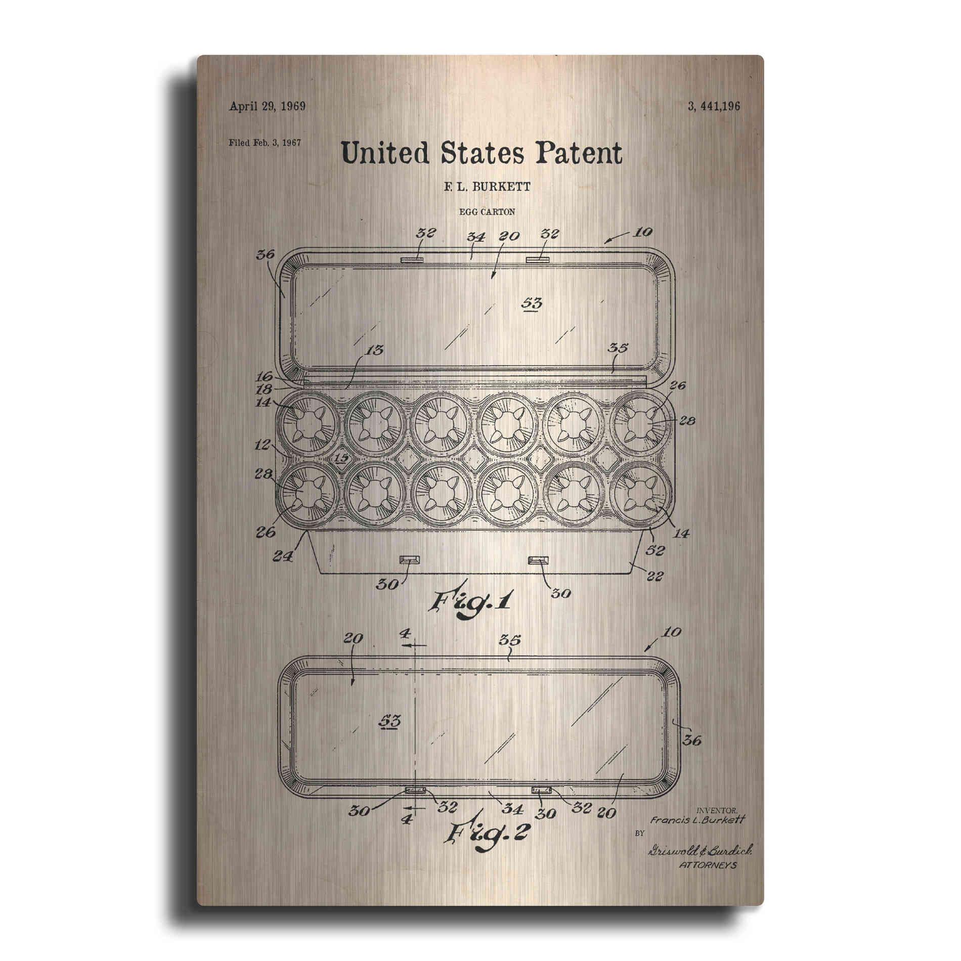 Luxe Metal Art 'Egg Carton Blueprint Patent Parchment' Metal Wall Art