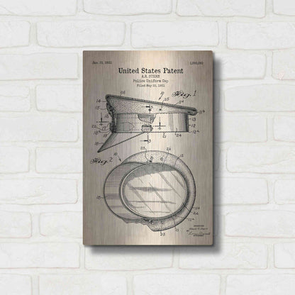 Luxe Metal Art 'Police Uniform Cap Blueprint Patent Parchment' Metal Wall Art,12x16