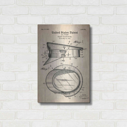 Luxe Metal Art 'Police Uniform Cap Blueprint Patent Parchment' Metal Wall Art,16x24