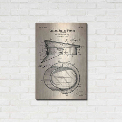 Luxe Metal Art 'Police Uniform Cap Blueprint Patent Parchment' Metal Wall Art,24x36