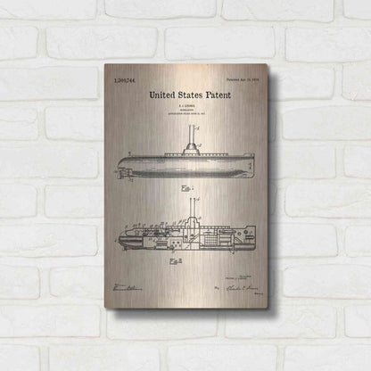Luxe Metal Art 'Submarine Blueprint Patent Parchment' Metal Wall Art,12x16