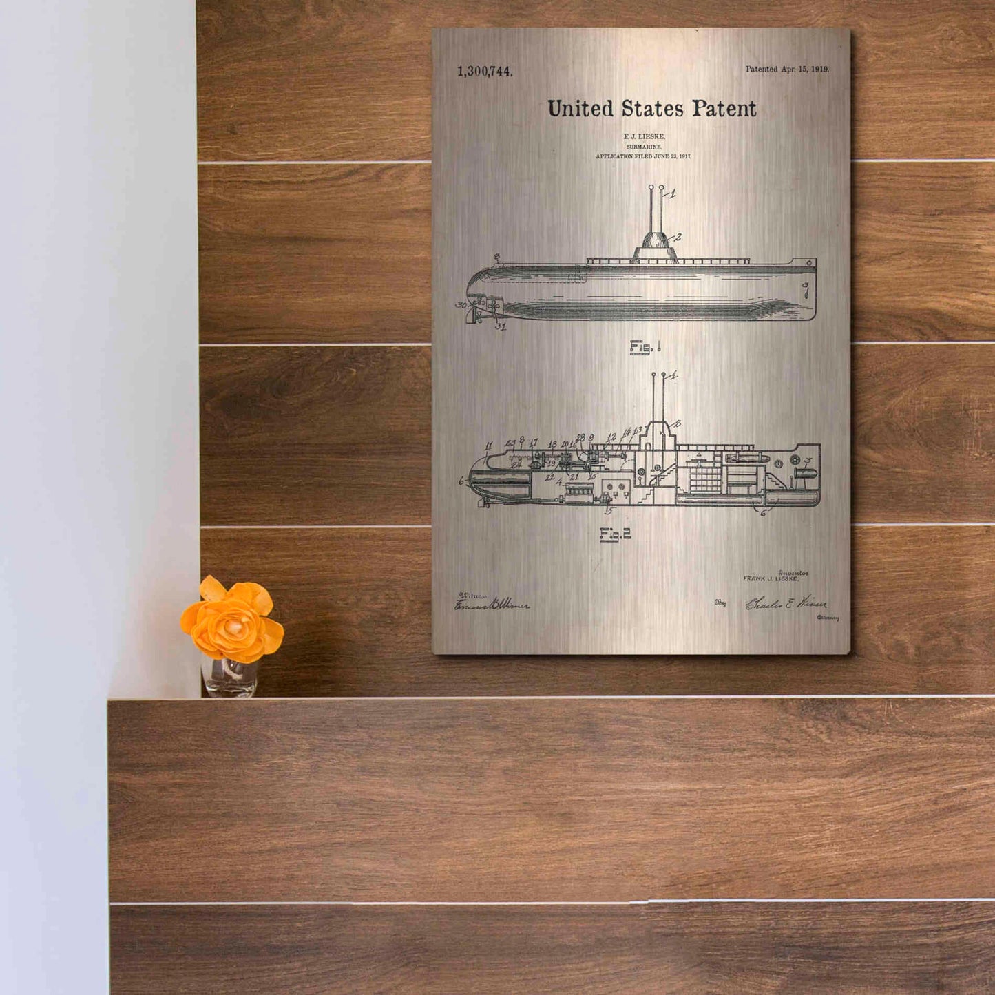 Luxe Metal Art 'Submarine Blueprint Patent Parchment' Metal Wall Art,12x16