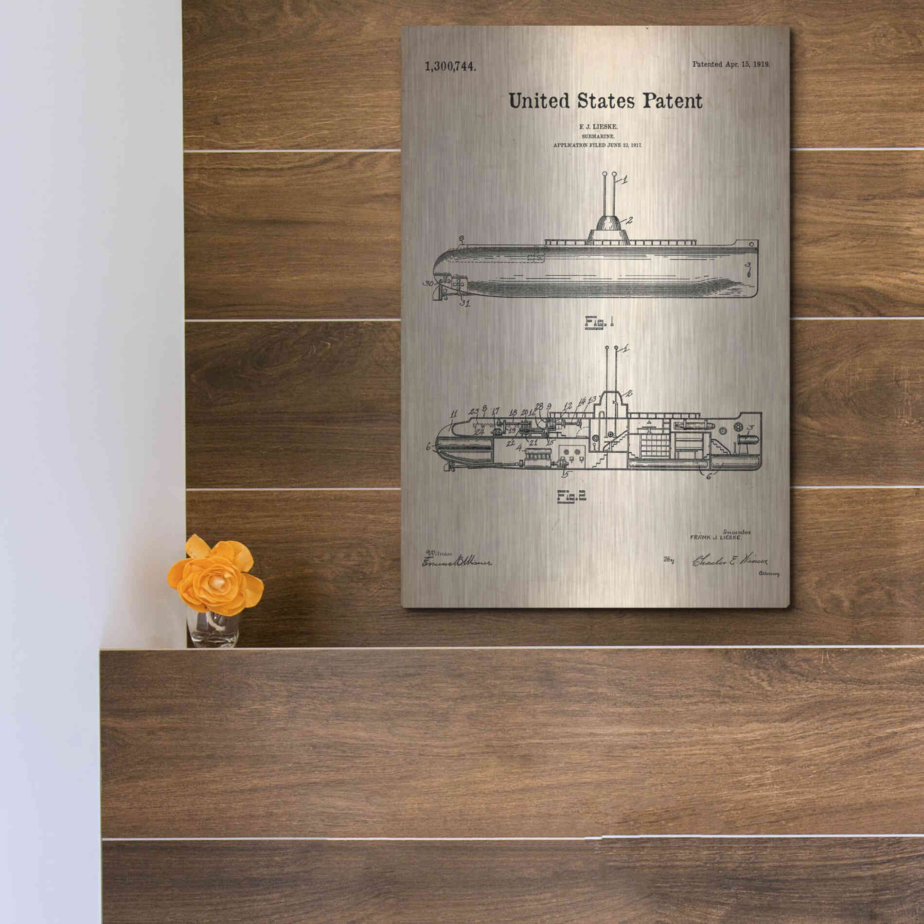 Luxe Metal Art 'Submarine Blueprint Patent Parchment' Metal Wall Art,12x16