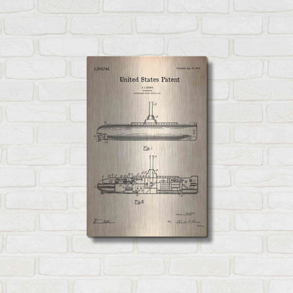 Luxe Metal Art 'Submarine Blueprint Patent Parchment' Metal Wall Art,16x24
