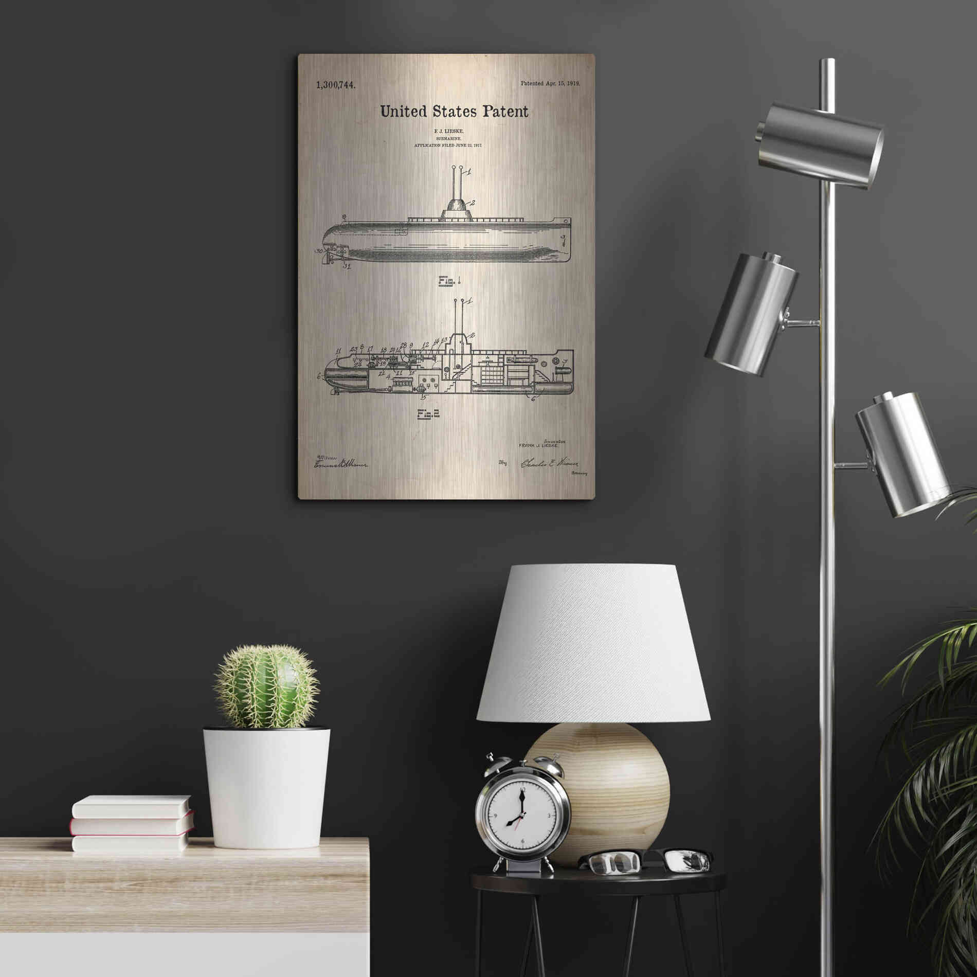 Luxe Metal Art 'Submarine Blueprint Patent Parchment' Metal Wall Art,16x24