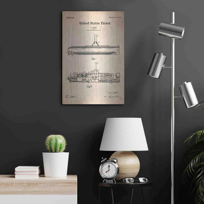 Luxe Metal Art 'Submarine Blueprint Patent Parchment' Metal Wall Art,16x24