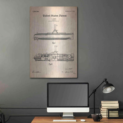 Luxe Metal Art 'Submarine Blueprint Patent Parchment' Metal Wall Art,24x36