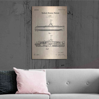 Luxe Metal Art 'Submarine Blueprint Patent Parchment' Metal Wall Art,24x36