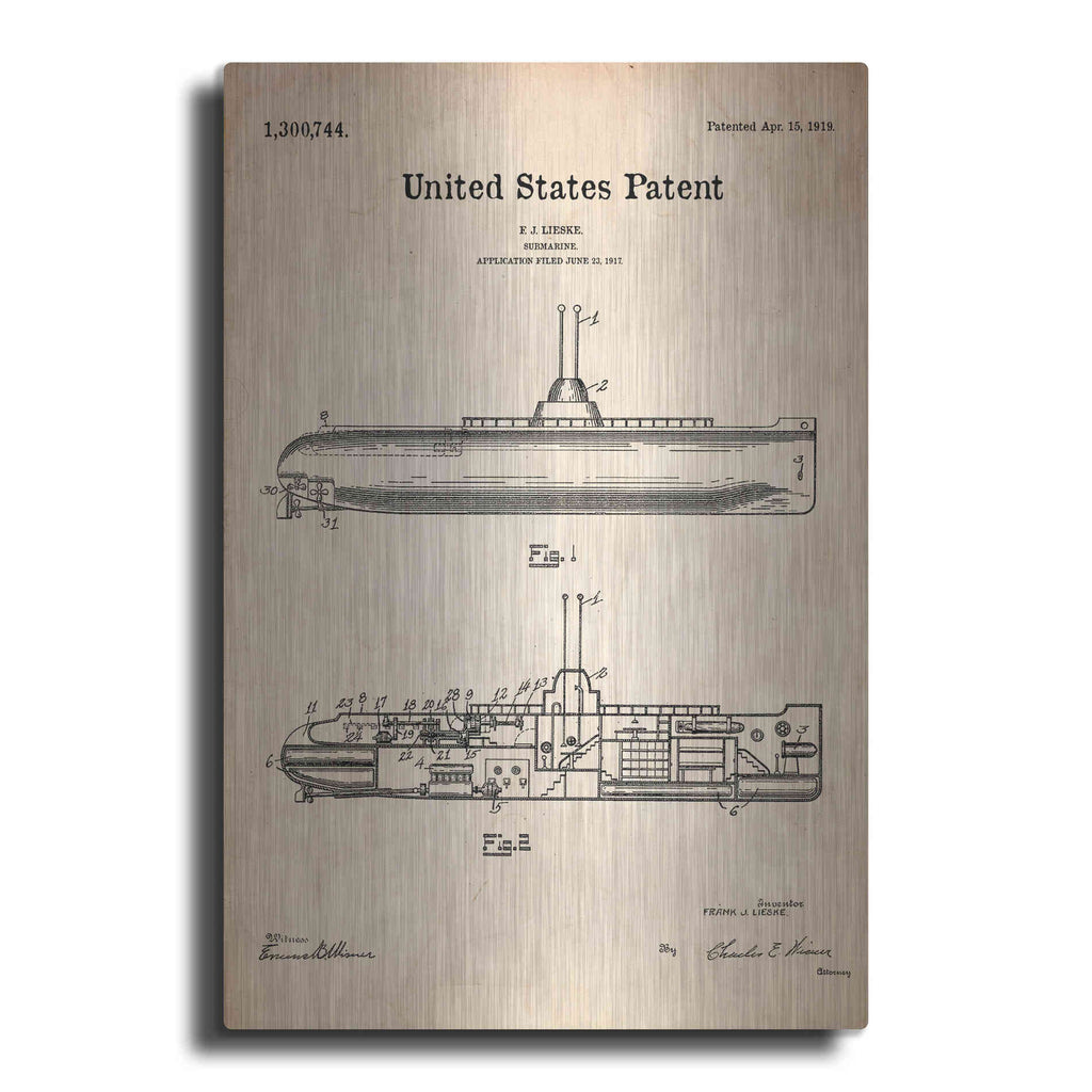 Luxe Metal Art 'Submarine Blueprint Patent Parchment' Metal Wall Art