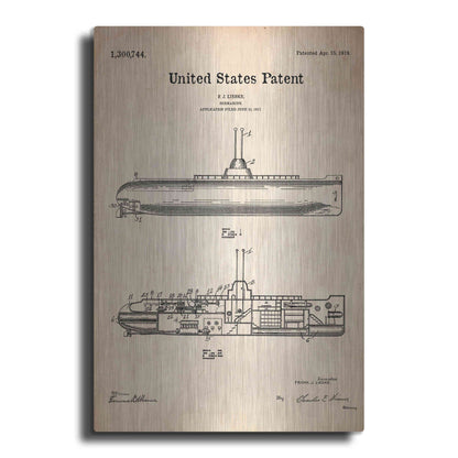 Luxe Metal Art 'Submarine Blueprint Patent Parchment' Metal Wall Art