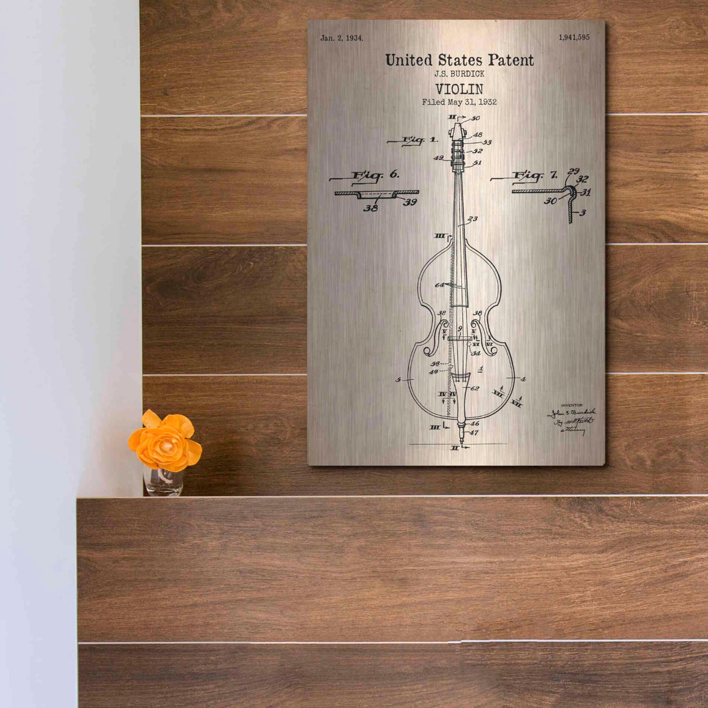 Luxe Metal Art 'Violin Blueprint Patent Parchment' Metal Wall Art,12x16