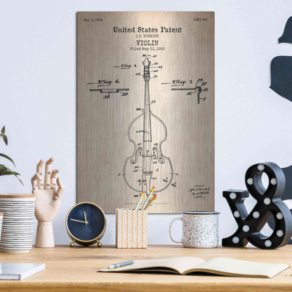 Luxe Metal Art 'Violin Blueprint Patent Parchment' Metal Wall Art,12x16