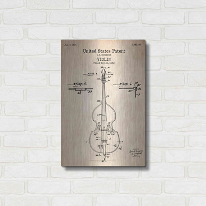 Luxe Metal Art 'Violin Blueprint Patent Parchment' Metal Wall Art,16x24