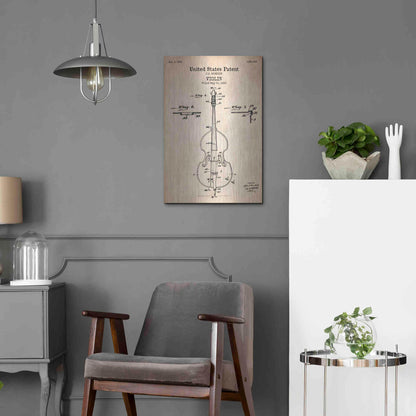 Luxe Metal Art 'Violin Blueprint Patent Parchment' Metal Wall Art,16x24
