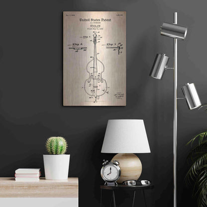 Luxe Metal Art 'Violin Blueprint Patent Parchment' Metal Wall Art,16x24