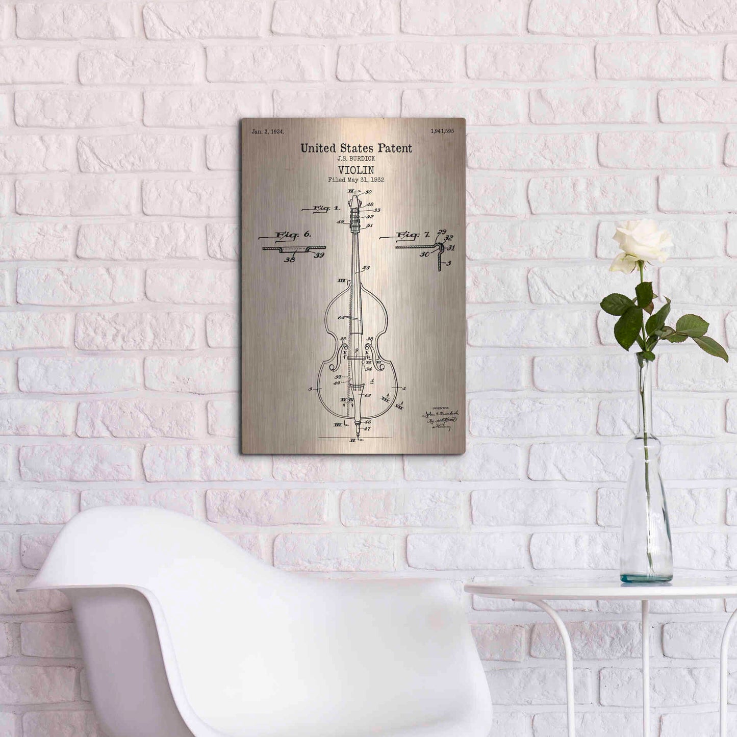 Luxe Metal Art 'Violin Blueprint Patent Parchment' Metal Wall Art,16x24