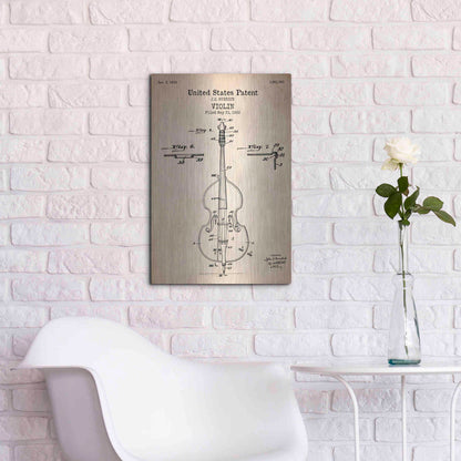 Luxe Metal Art 'Violin Blueprint Patent Parchment' Metal Wall Art,16x24