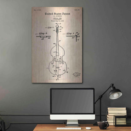 Luxe Metal Art 'Violin Blueprint Patent Parchment' Metal Wall Art,24x36