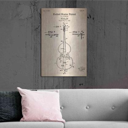 Luxe Metal Art 'Violin Blueprint Patent Parchment' Metal Wall Art,24x36