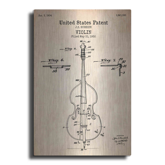 Luxe Metal Art 'Violin Blueprint Patent Parchment' Metal Wall Art
