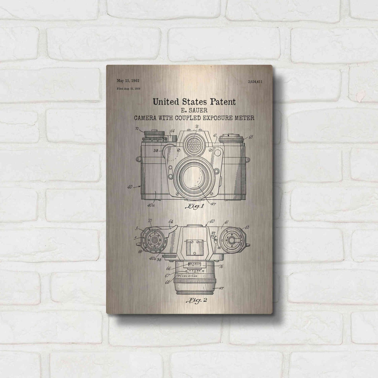 Luxe Metal Art 'Camera with Coupled Exposure Meter Blueprint Patent Parchment' Metal Wall Art,12x16