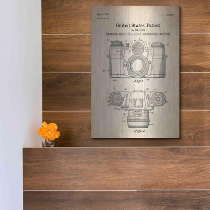 Luxe Metal Art 'Camera with Coupled Exposure Meter Blueprint Patent Parchment' Metal Wall Art,12x16