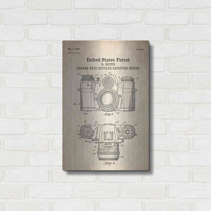 Luxe Metal Art 'Camera with Coupled Exposure Meter Blueprint Patent Parchment' Metal Wall Art,16x24