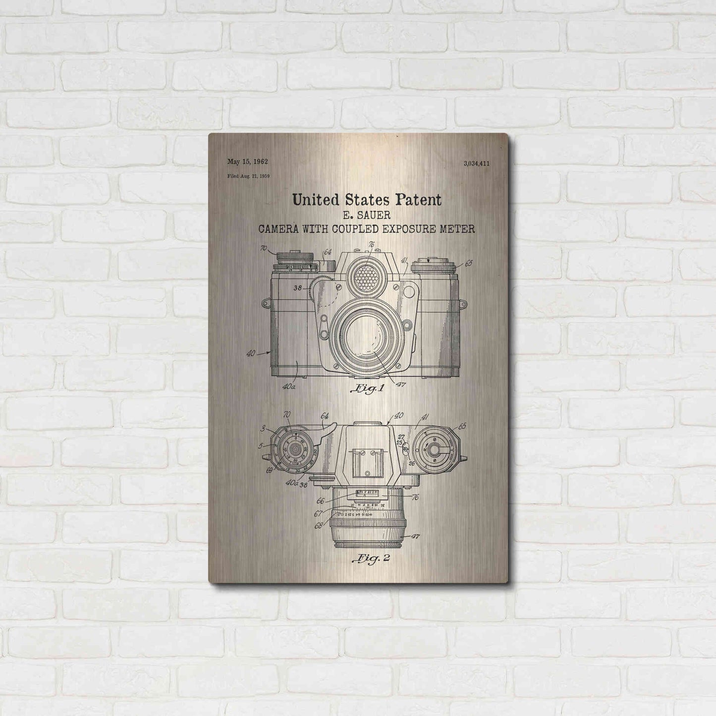 Luxe Metal Art 'Camera with Coupled Exposure Meter Blueprint Patent Parchment' Metal Wall Art,24x36