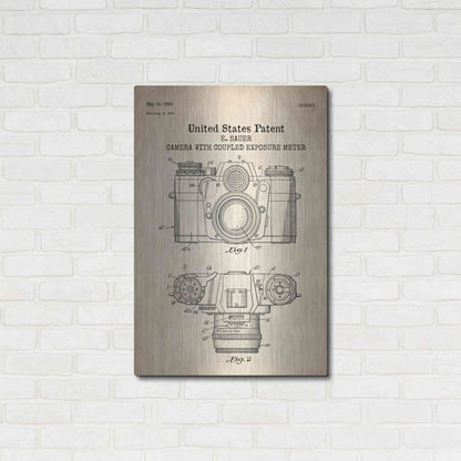 Luxe Metal Art 'Camera with Coupled Exposure Meter Blueprint Patent Parchment' Metal Wall Art,24x36