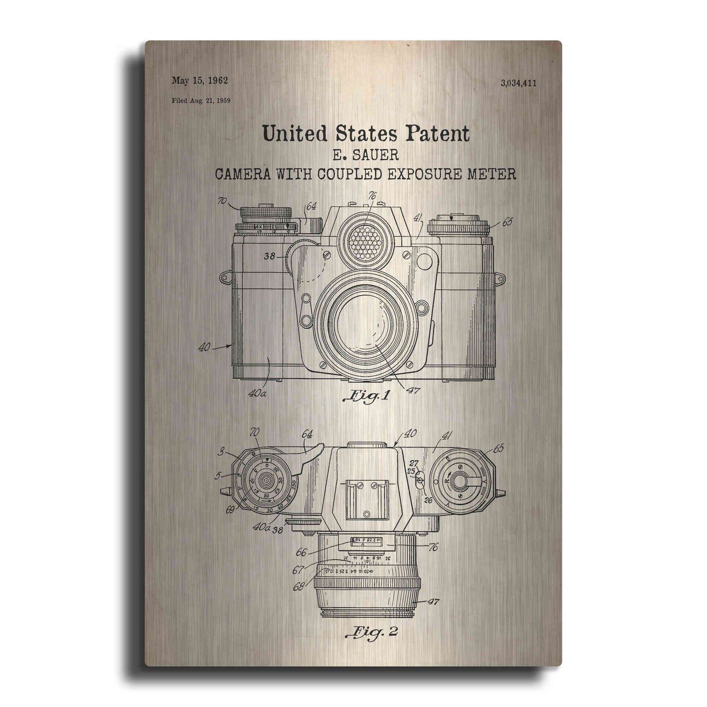 Luxe Metal Art 'Camera with Coupled Exposure Meter Blueprint Patent Parchment' Metal Wall Art