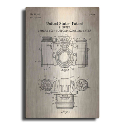 Luxe Metal Art 'Camera with Coupled Exposure Meter Blueprint Patent Parchment' Metal Wall Art