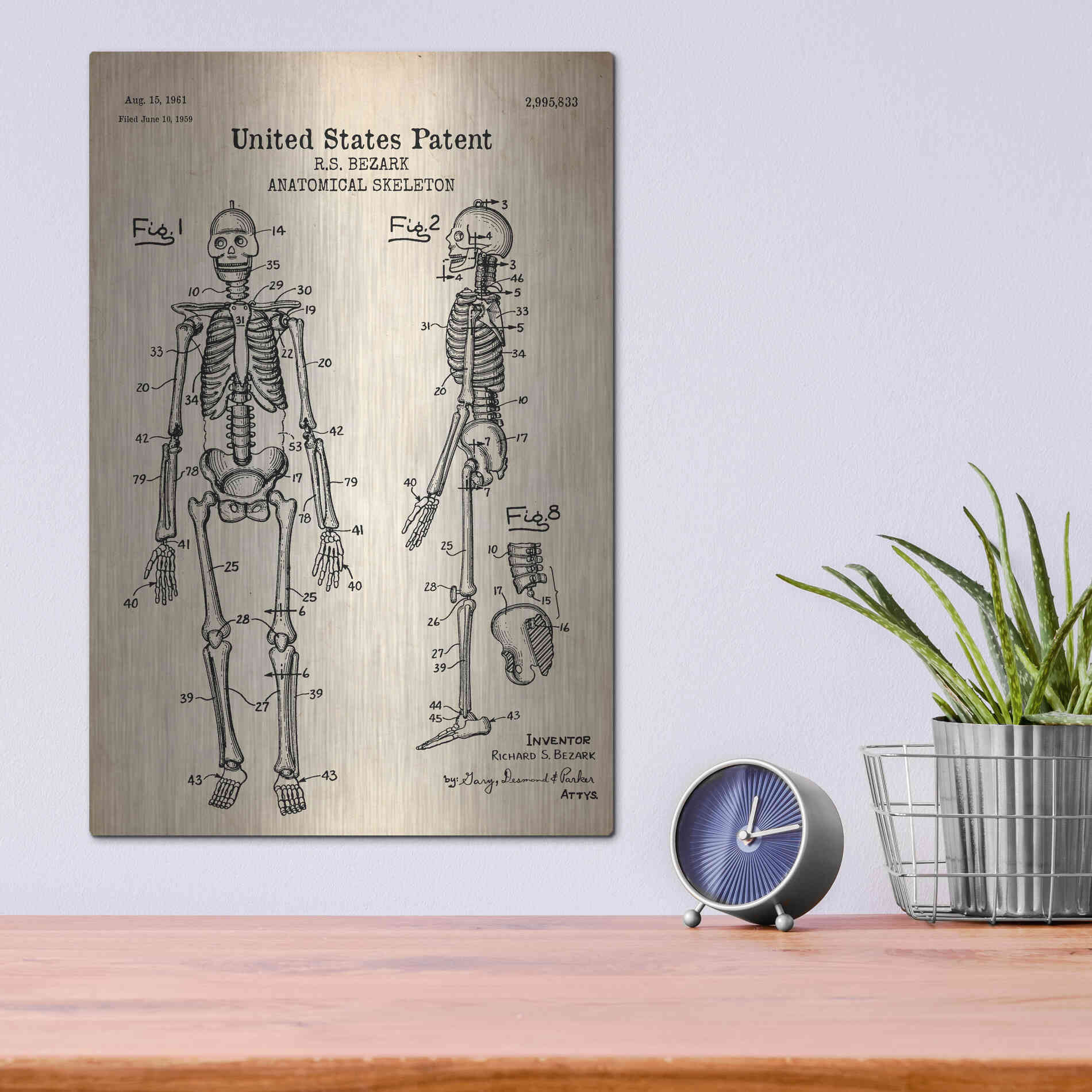 Luxe Metal Art 'Anatomical Skeleton Blueprint Patent Parchment' Metal Wall Art,12x16
