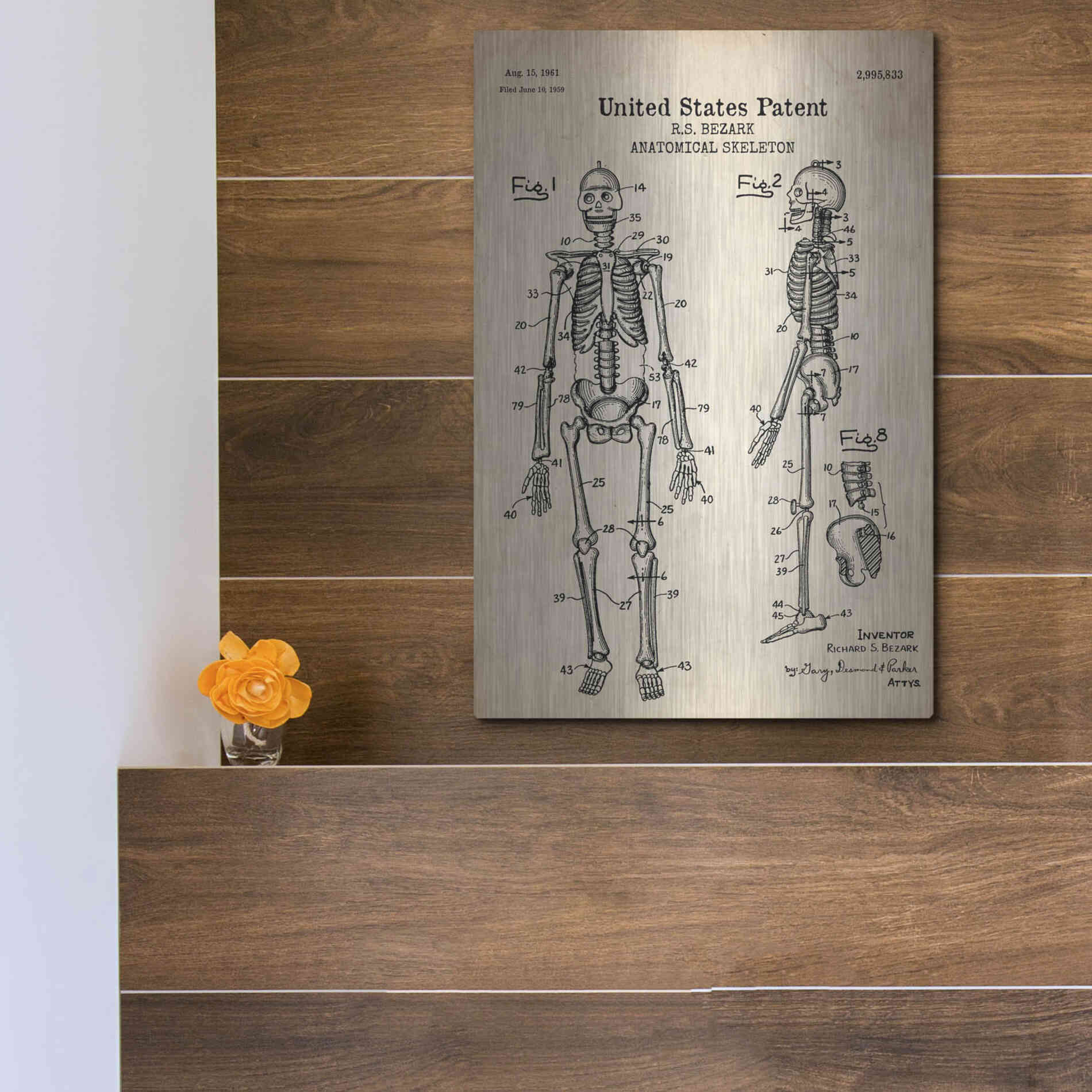 Luxe Metal Art 'Anatomical Skeleton Blueprint Patent Parchment' Metal Wall Art,12x16