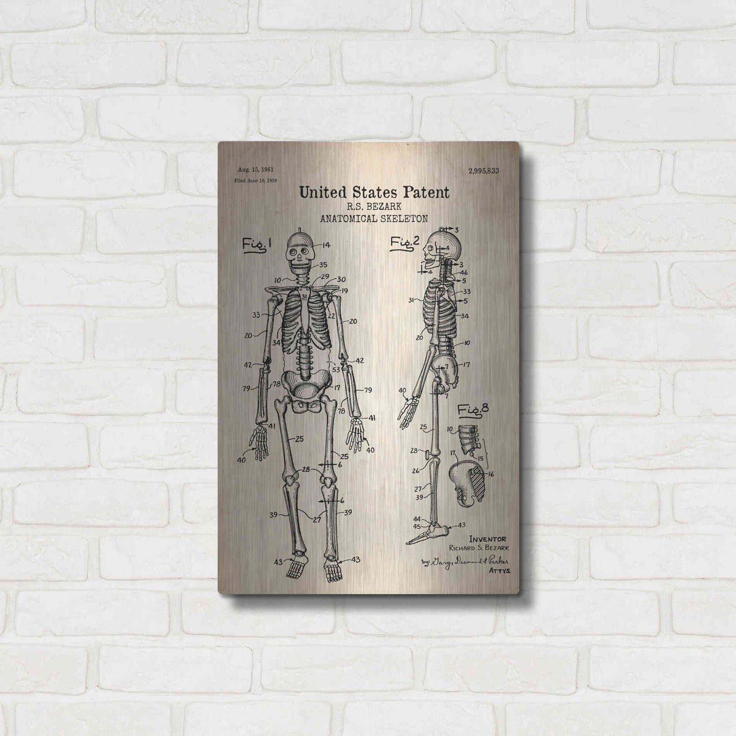 Luxe Metal Art 'Anatomical Skeleton Blueprint Patent Parchment' Metal Wall Art,16x24
