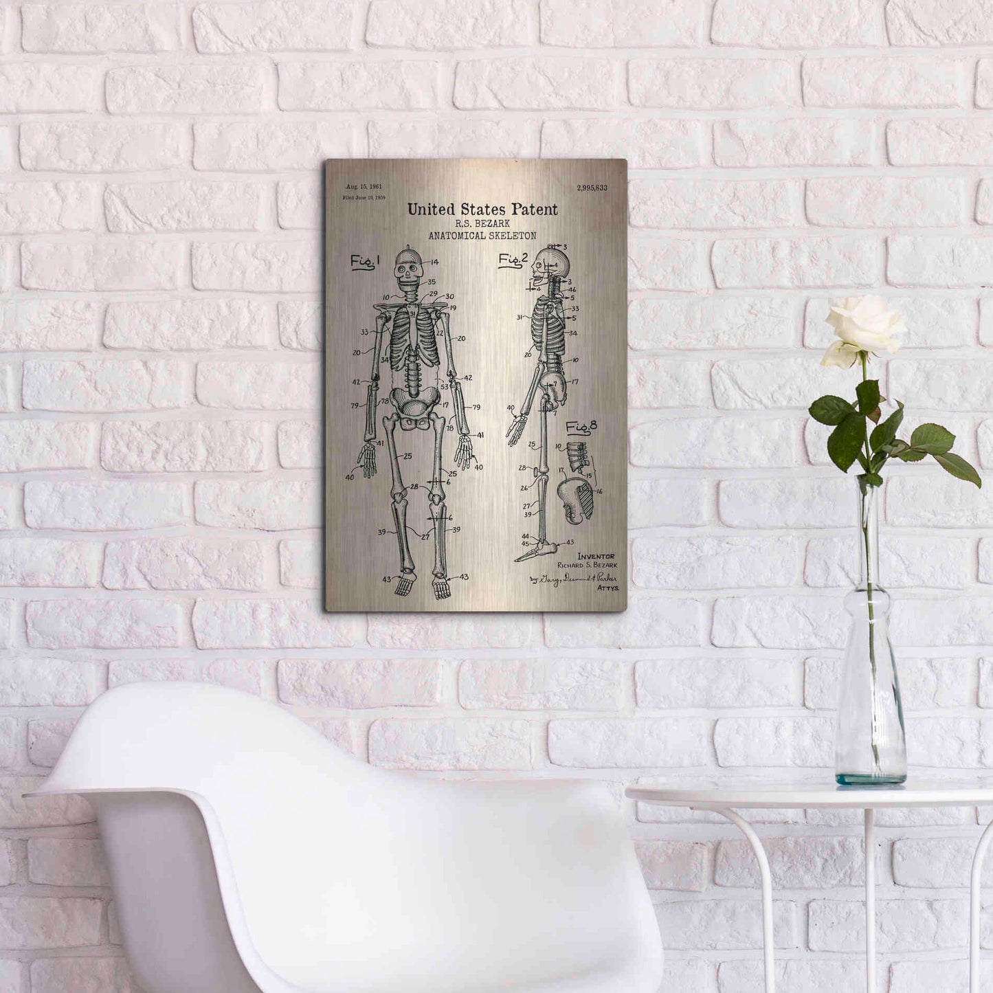 Luxe Metal Art 'Anatomical Skeleton Blueprint Patent Parchment' Metal Wall Art,16x24
