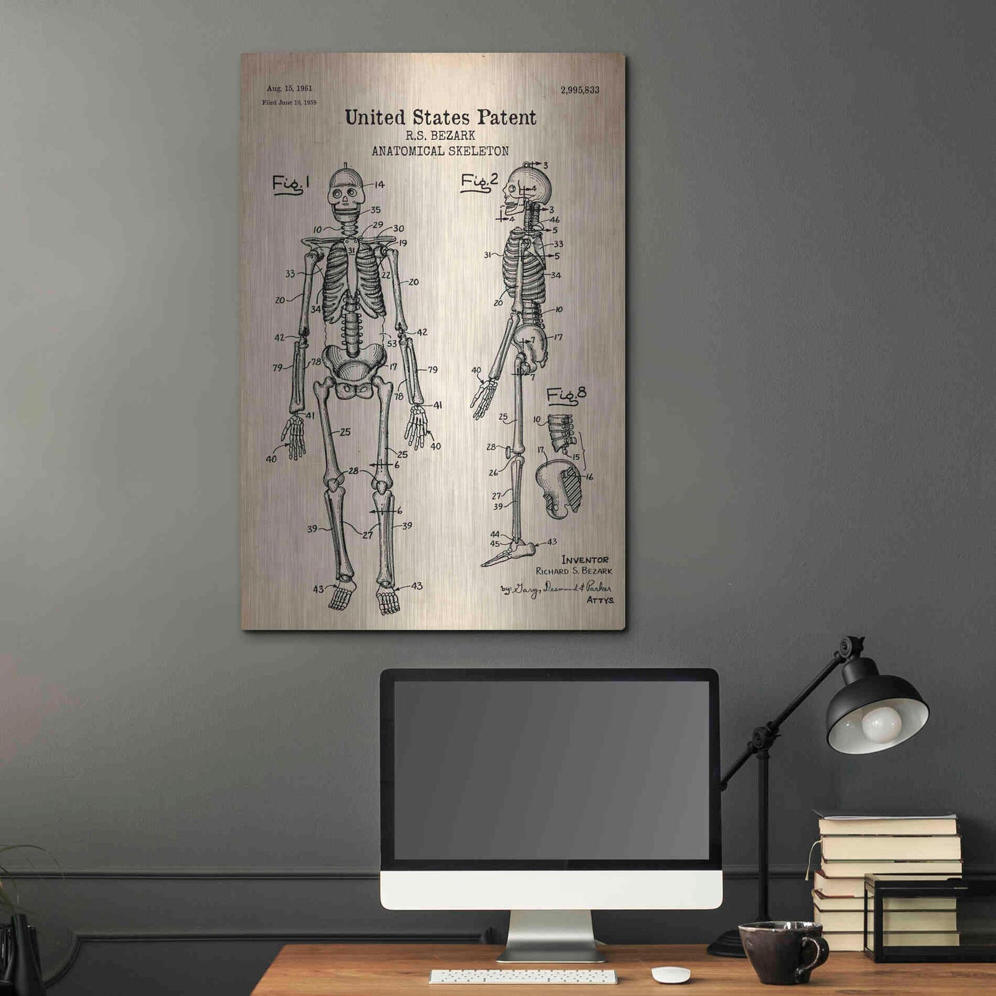 Luxe Metal Art 'Anatomical Skeleton Blueprint Patent Parchment' Metal Wall Art,24x36