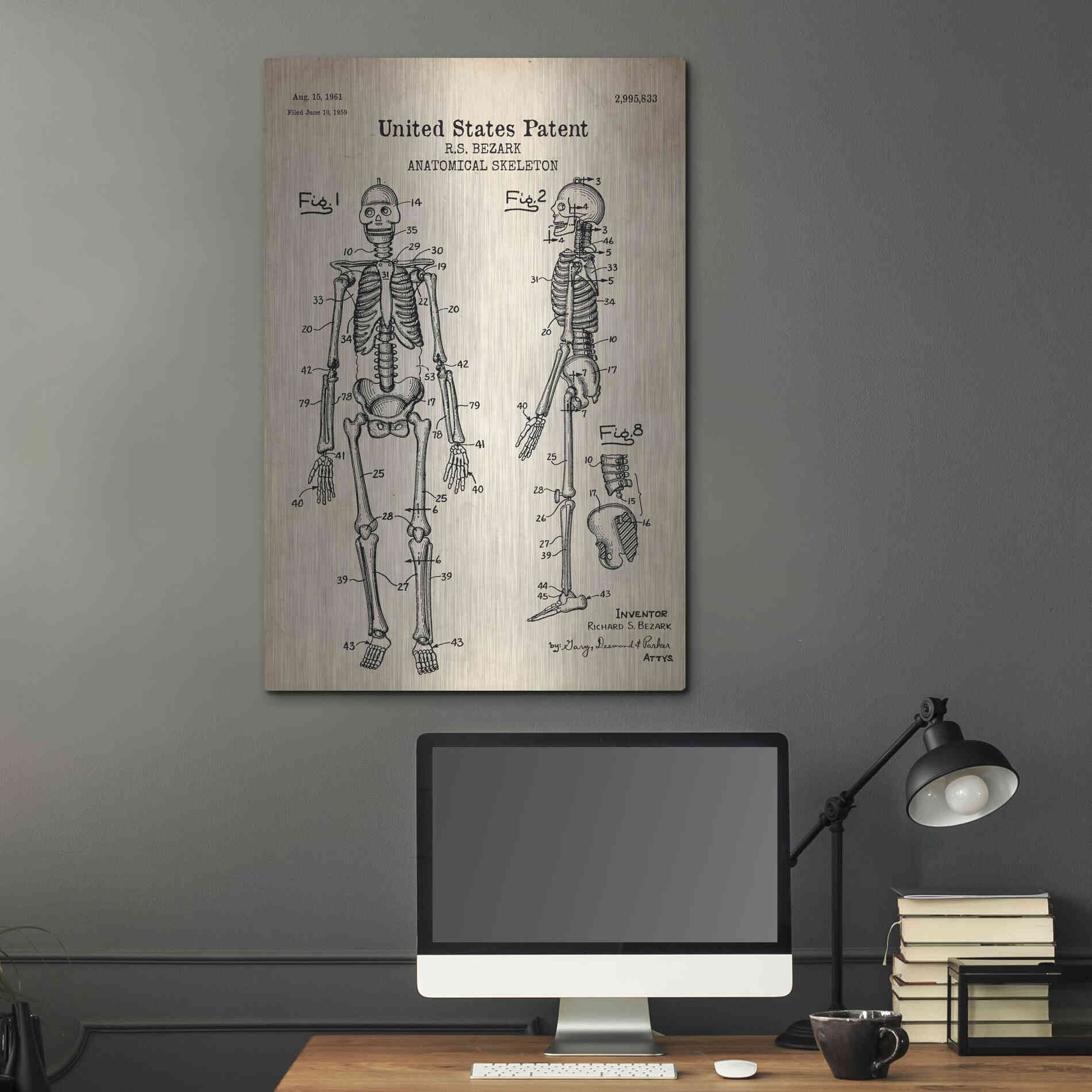 Luxe Metal Art 'Anatomical Skeleton Blueprint Patent Parchment' Metal Wall Art,24x36