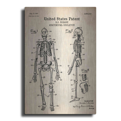 Luxe Metal Art 'Anatomical Skeleton Blueprint Patent Parchment' Metal Wall Art