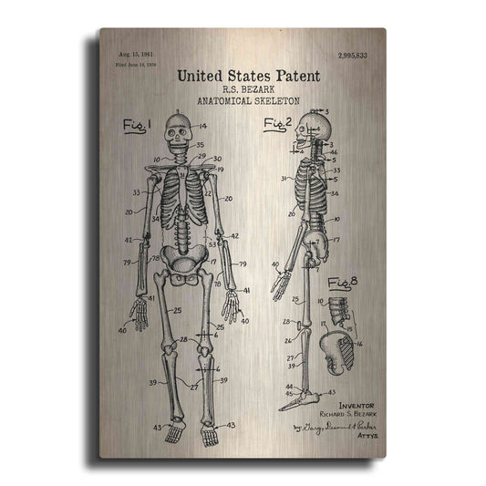 Luxe Metal Art 'Anatomical Skeleton Blueprint Patent Parchment' Metal Wall Art