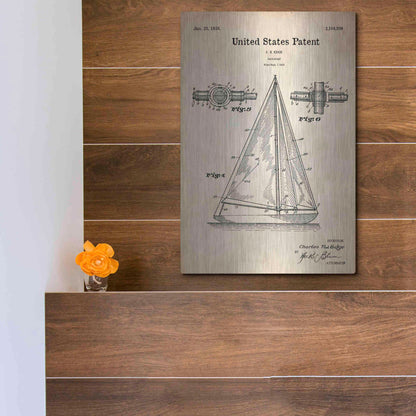 Luxe Metal Art 'Sailboat Blueprint Patent Parchment' Metal Wall Art,12x16