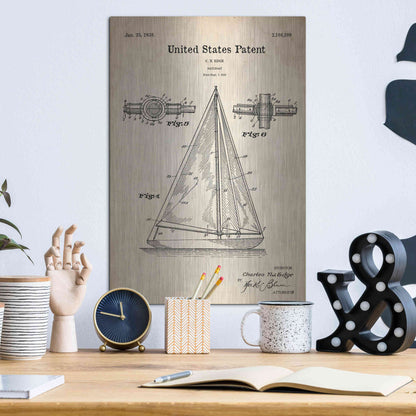 Luxe Metal Art 'Sailboat Blueprint Patent Parchment' Metal Wall Art,12x16