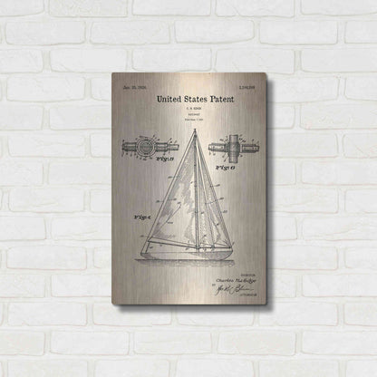 Luxe Metal Art 'Sailboat Blueprint Patent Parchment' Metal Wall Art,16x24