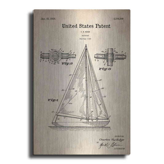 Luxe Metal Art 'Sailboat Blueprint Patent Parchment' Metal Wall Art