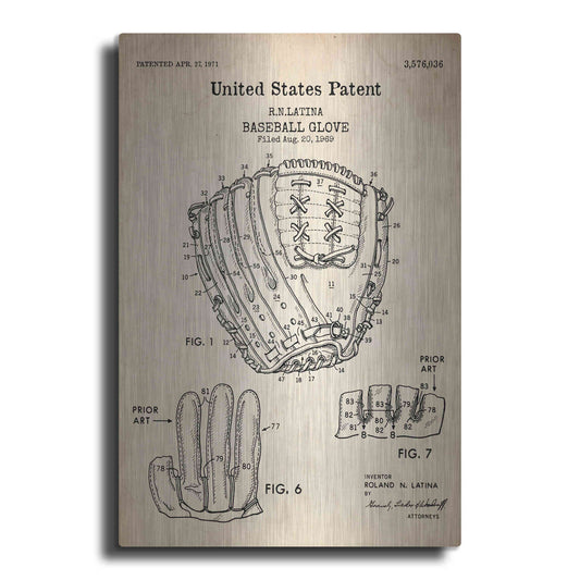 Luxe Metal Art 'Baseball Glove, 1971, Blueprint Patent Parchment' Metal Wall Art
