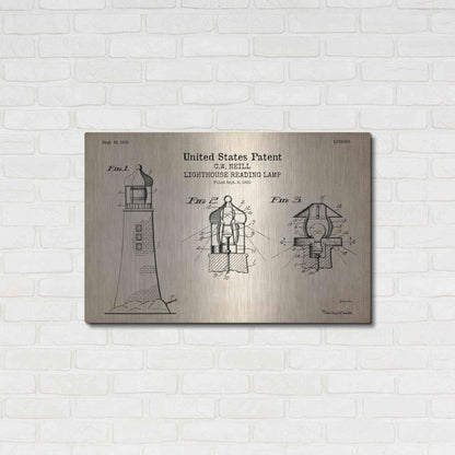 Luxe Metal Art 'Lighthouse Reading Lamp Blueprint Patent Parchment' Metal Wall Art,36x24